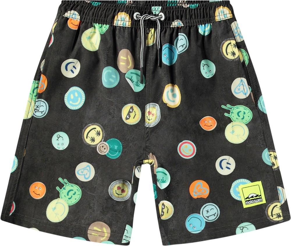Nilson Smile All Over Knee-length black swim shorts for active