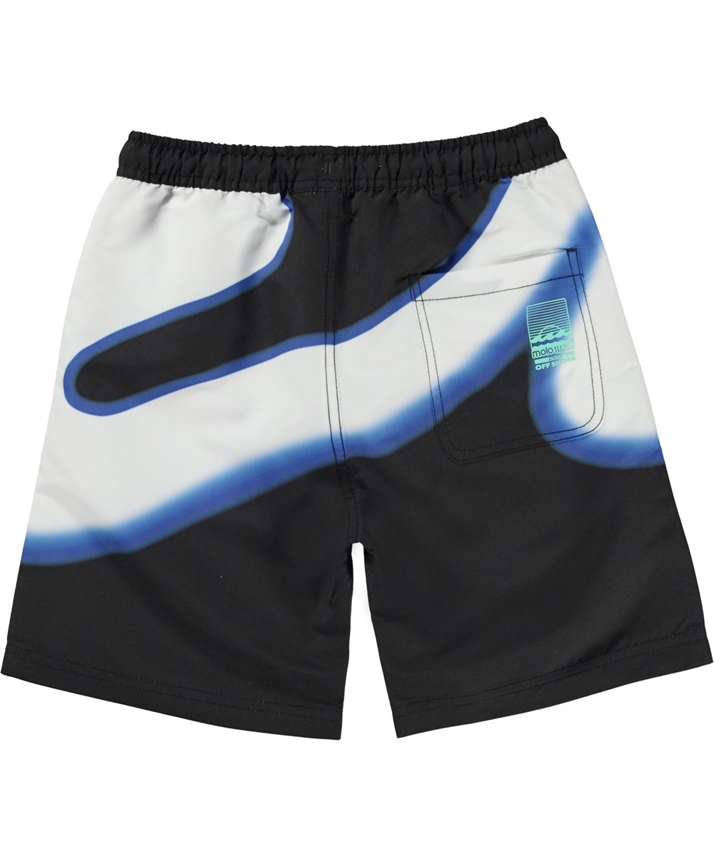 Nilson - Wave - Black swim shorts with long legs and placement wave print 