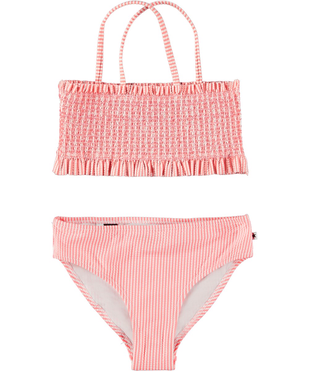 Nita - Meadow Stripe - Bikini with smock effect and pink stripes