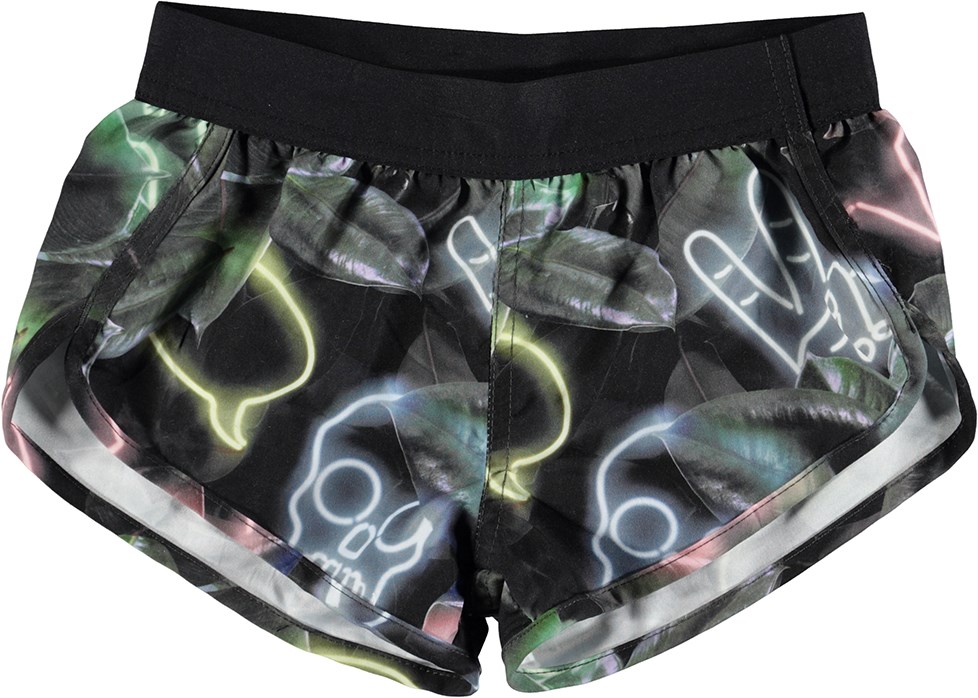 Niva - Neon Signs - Sporty swim shorts with digital neon sign print