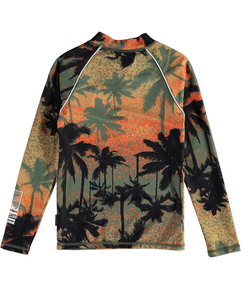 Noble - Sunset Palms - UV rash guard sunset and palm trees with zipper 