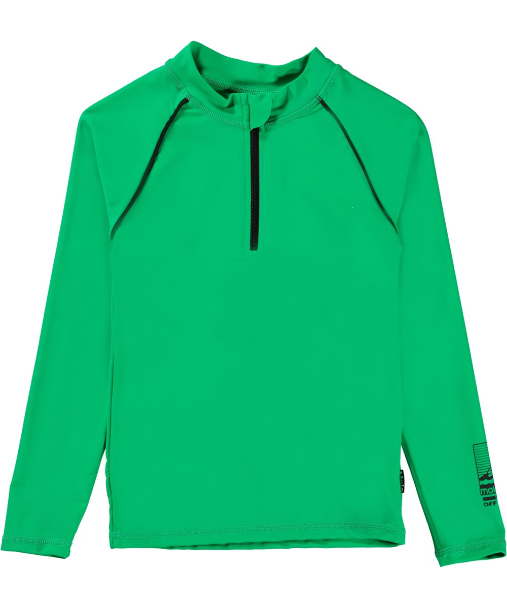 Noble - Bright Green - Green, long sleeve rash guard with zip closure
