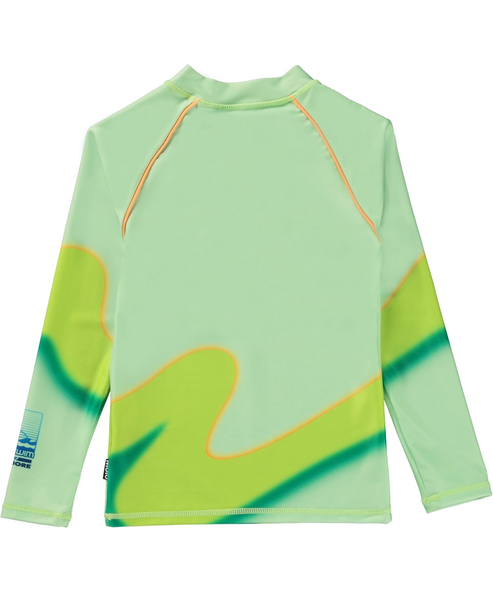 Noble - Lime Wave - Green, long sleeve rash guard with zip closure and wave print