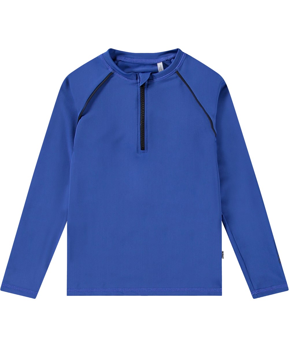 Noble - Reef Blue - Blue rashguard with zip for active children made from recycled polyester with UV protection 50+.