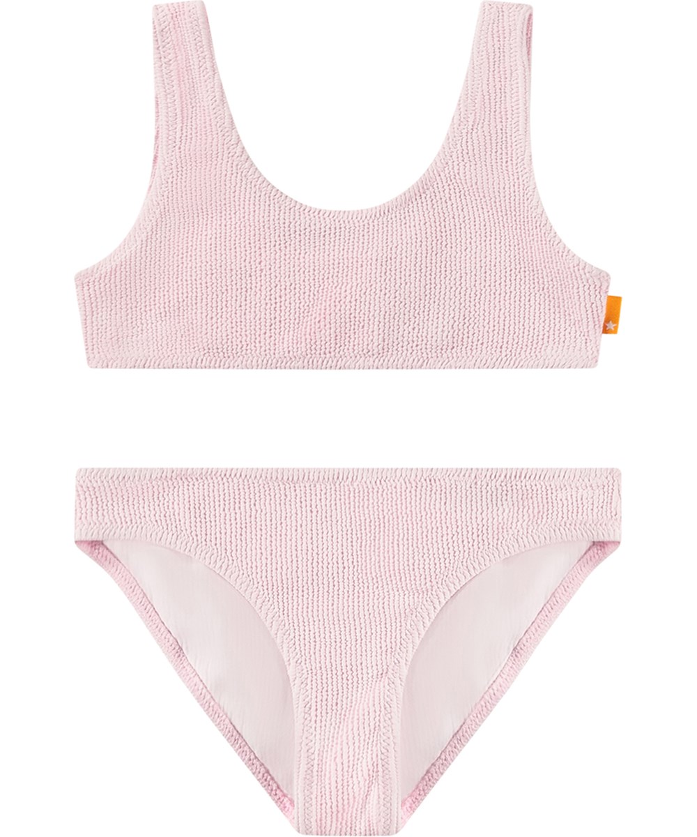 Nola Solid - Pink Glace - Stretchable pink bikini for children in a textured pattern with UV protection 50+.