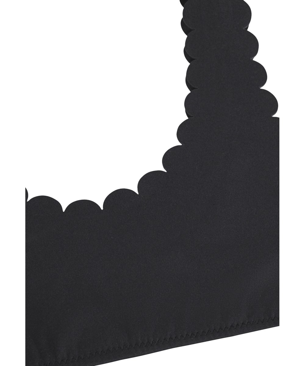 Nolina - Black - Black bikini for active children with wavy edge, made from recycled polyester with UV protection 50+.