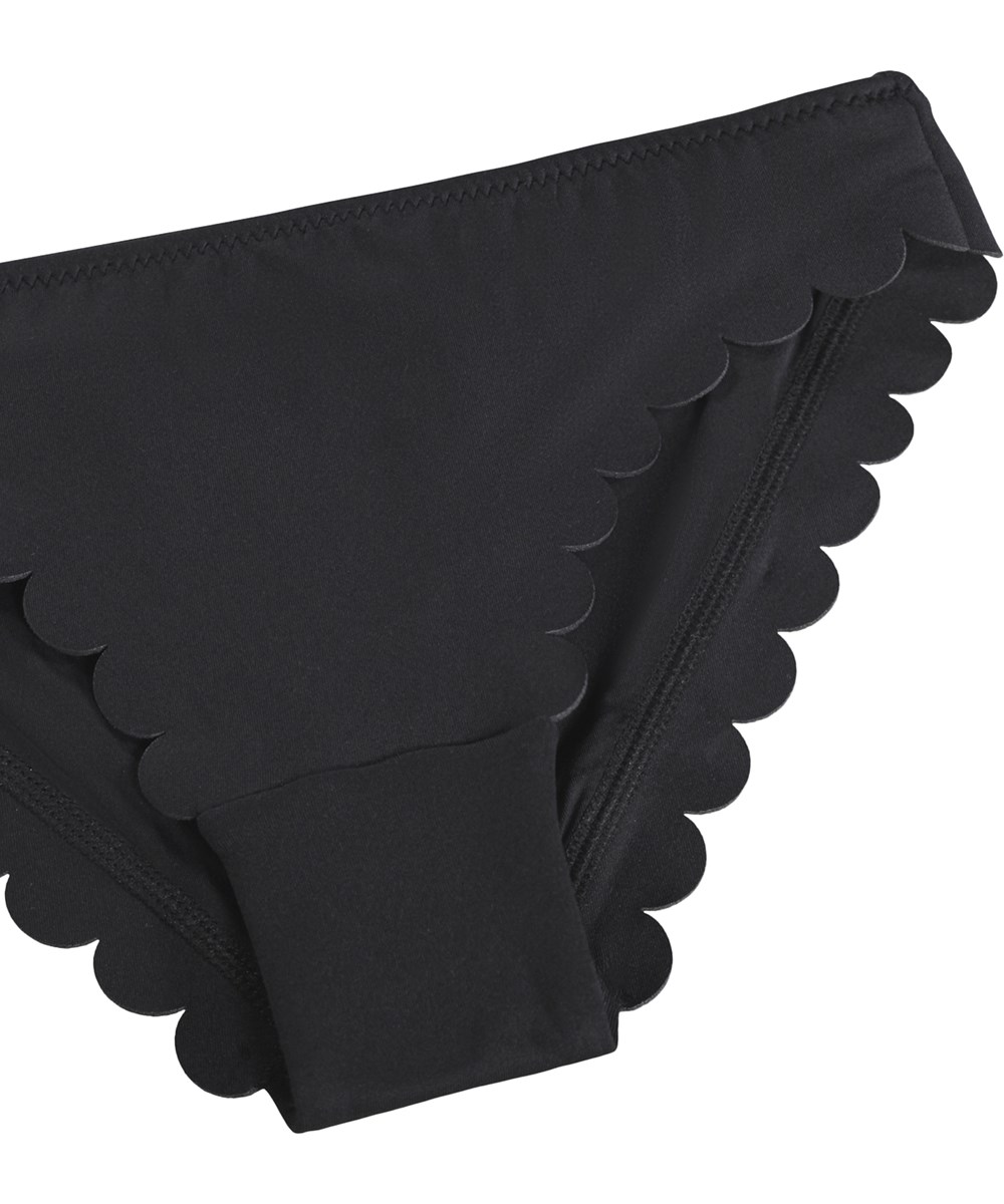 Nolina - Black - Black bikini for active children with wavy edge, made from recycled polyester with UV protection 50+.