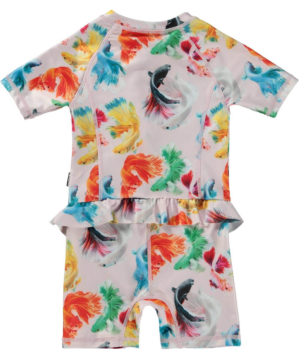 Nolu - Betta Flowers - Pink baby suit in all over fish print 