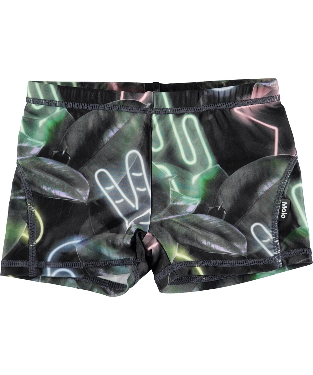 Norton - Neon Signs - Short swim shorts with digital neon sign print 