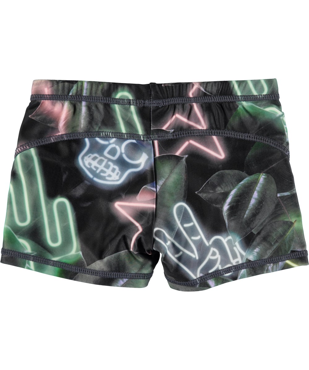 Norton - Neon Signs - Short swim shorts with digital neon sign print 