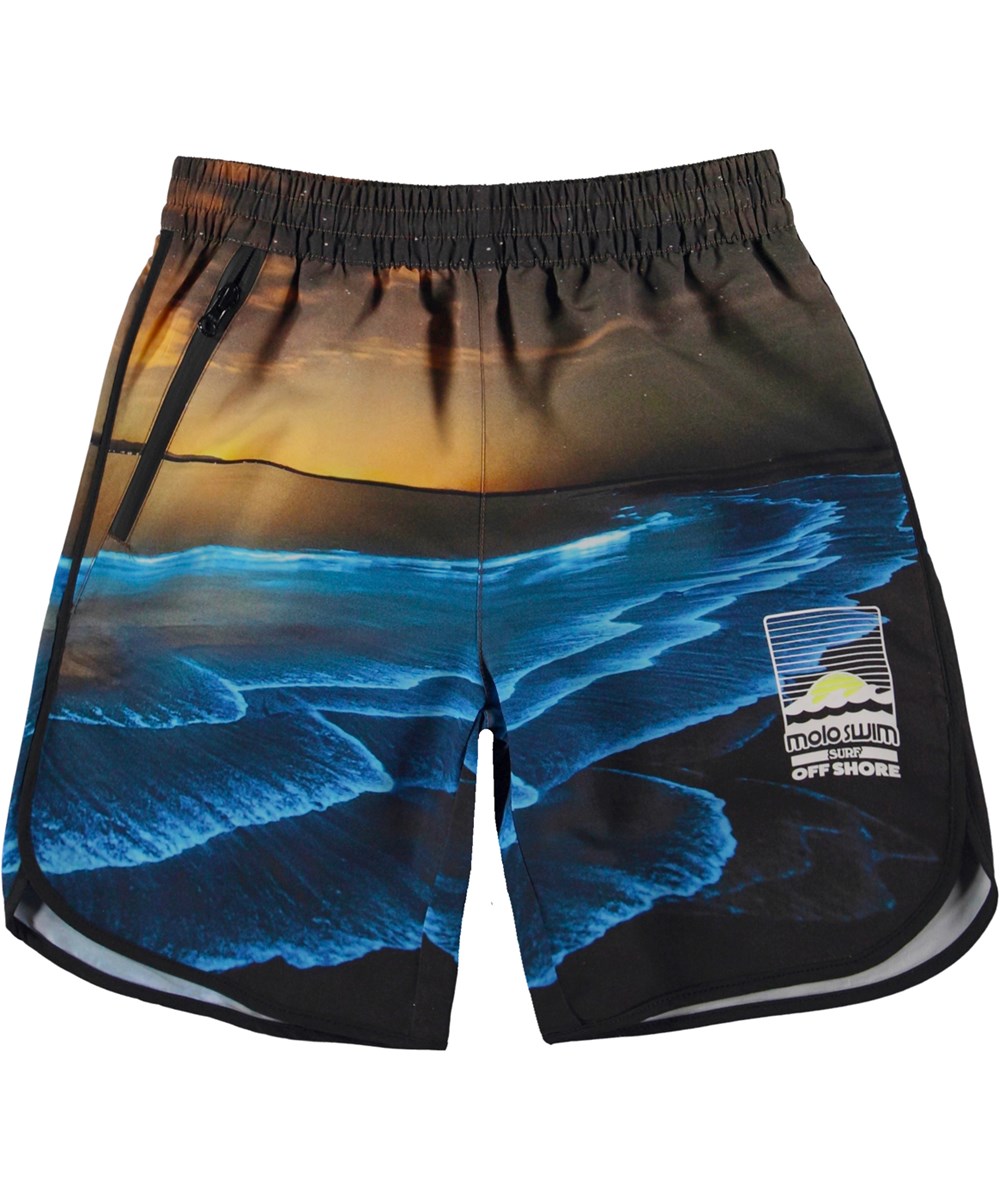 Nox - Glowing Ocean - Swim shorts with ocean print and sunset