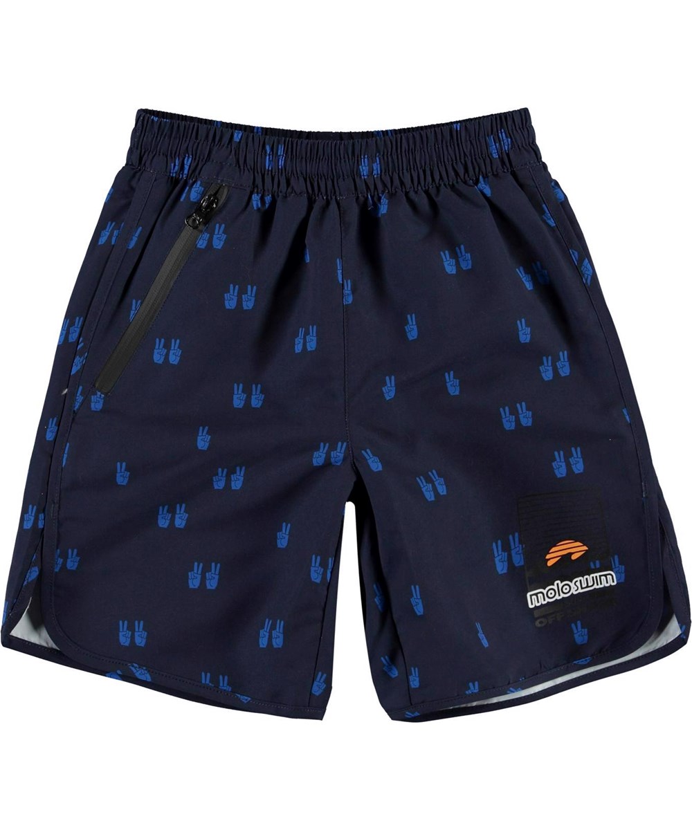 Nox - Peace Navy - UV blue swim trunks peace sign