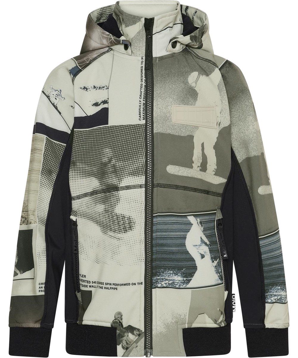 Cloudy - Screenshot - Beige softshelljacka med snowboardmönster.