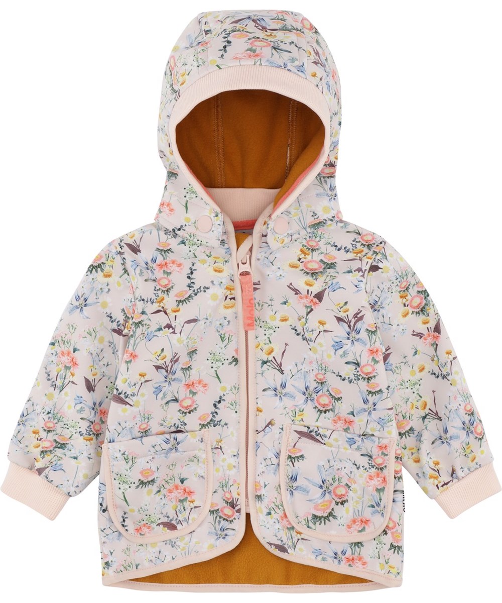 Hide - Mini Meadow - Återvunnen softshelljacka till baby med blommor.