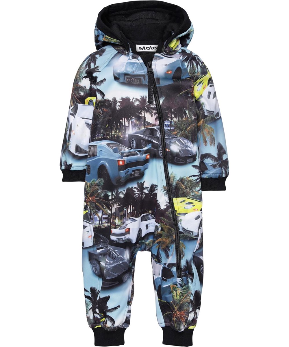 Hill - Fast Cars Blue - Baby softshell overall med bilar