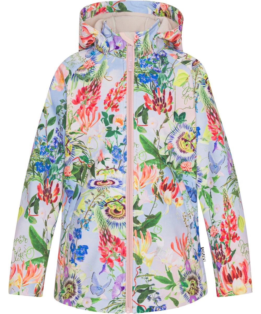 Hillary - Big Passion - Softshelljacka i ljusblå med blommor.