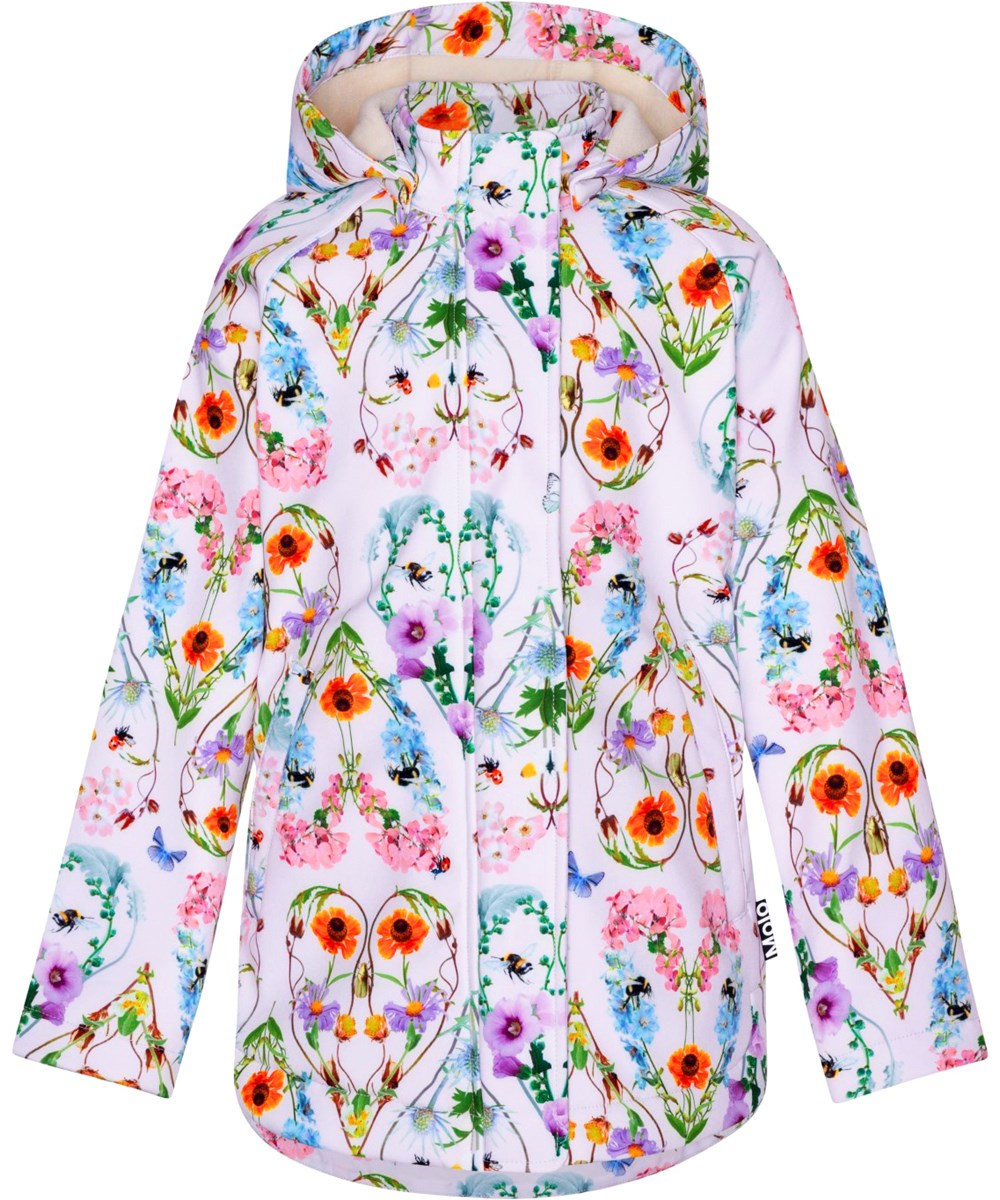 Hillary - Flower Hearts - Rosa softshelljacka med blommor i delvist återvunnen polyester. 