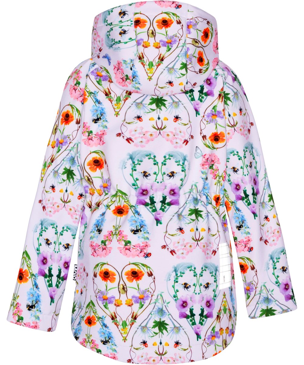 Hillary - Flower Hearts - Rosa softshelljacka med blommor i delvist återvunnen polyester. 