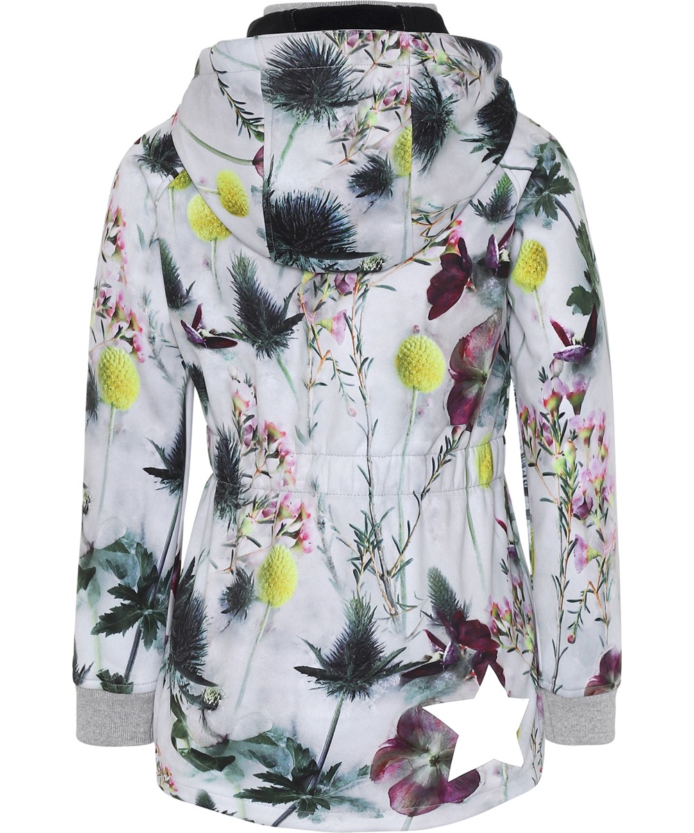 Hillary - Frozen Flowers - Vit softshell jacka med blommor. 