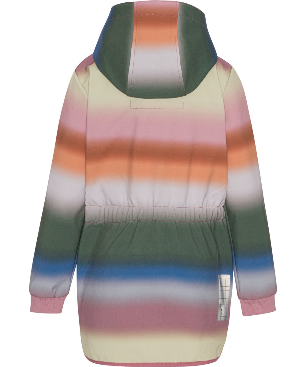 Hillary - Misty Rainbow - Återvunnen softshelljacka med regnbågsmönster.