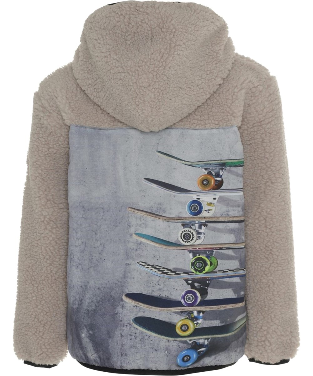 Ugo - Skate - Beige fleecejacka med skateboard tryck
