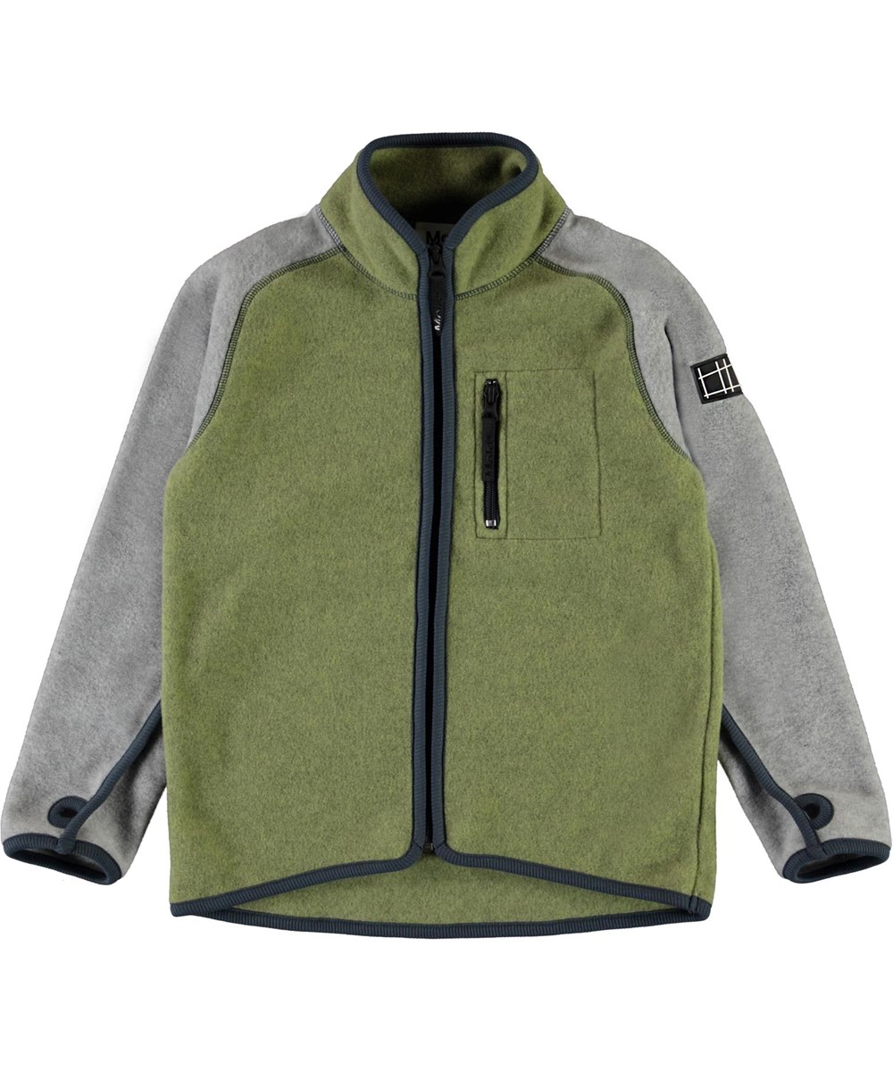 Ulrick - Khaki Green - Grön fleecejacka med grå ärmar