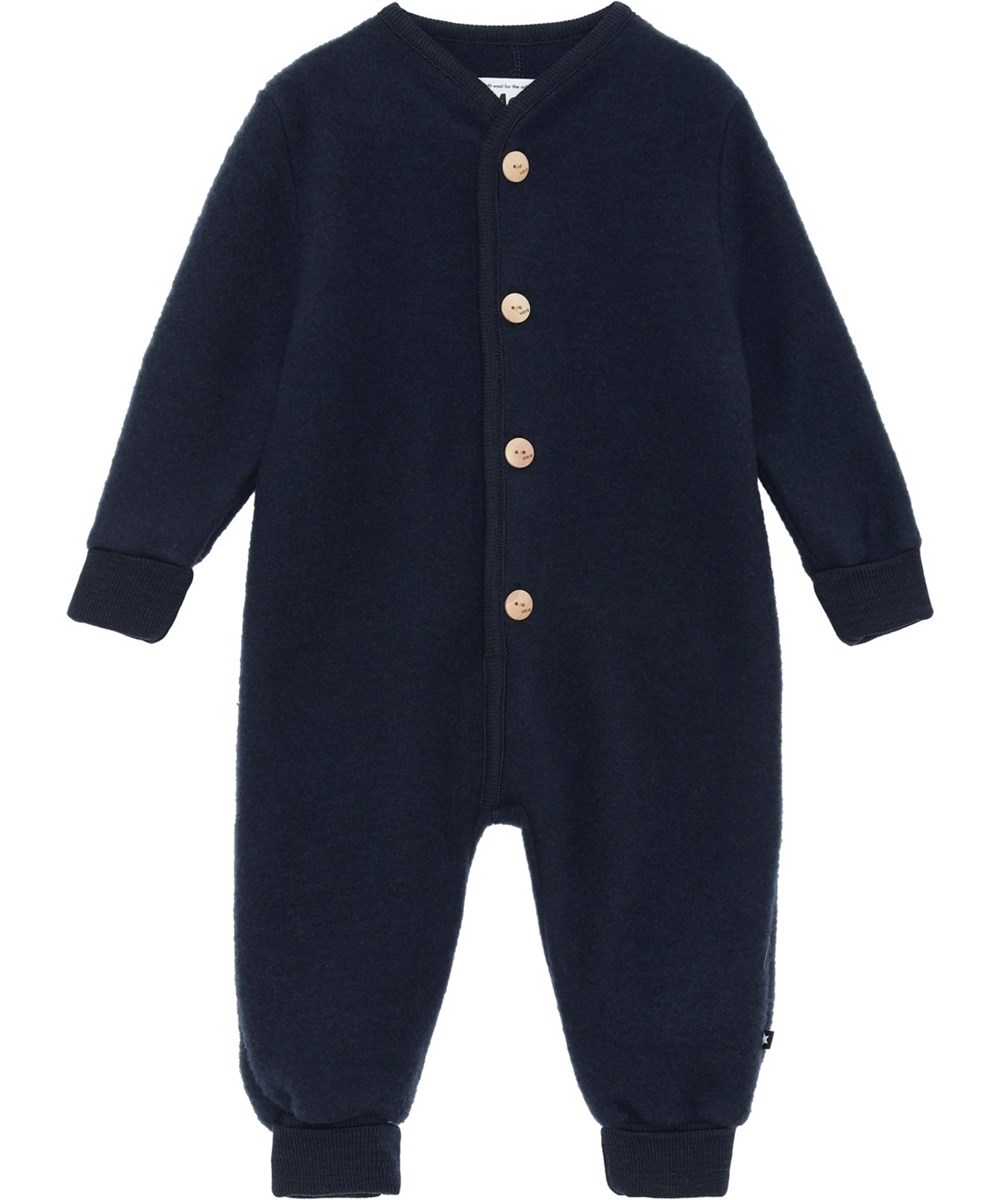 Umar - Dark Navy - Blå babydräkt i ull med knappar.