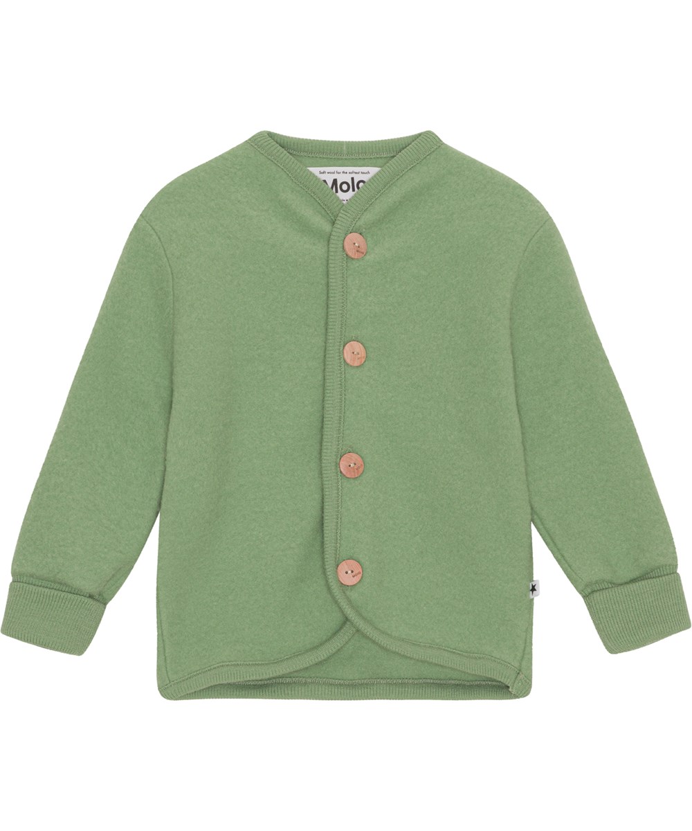 Umber - Moss Green - Grön kofta för de minsta i 100% merinoull