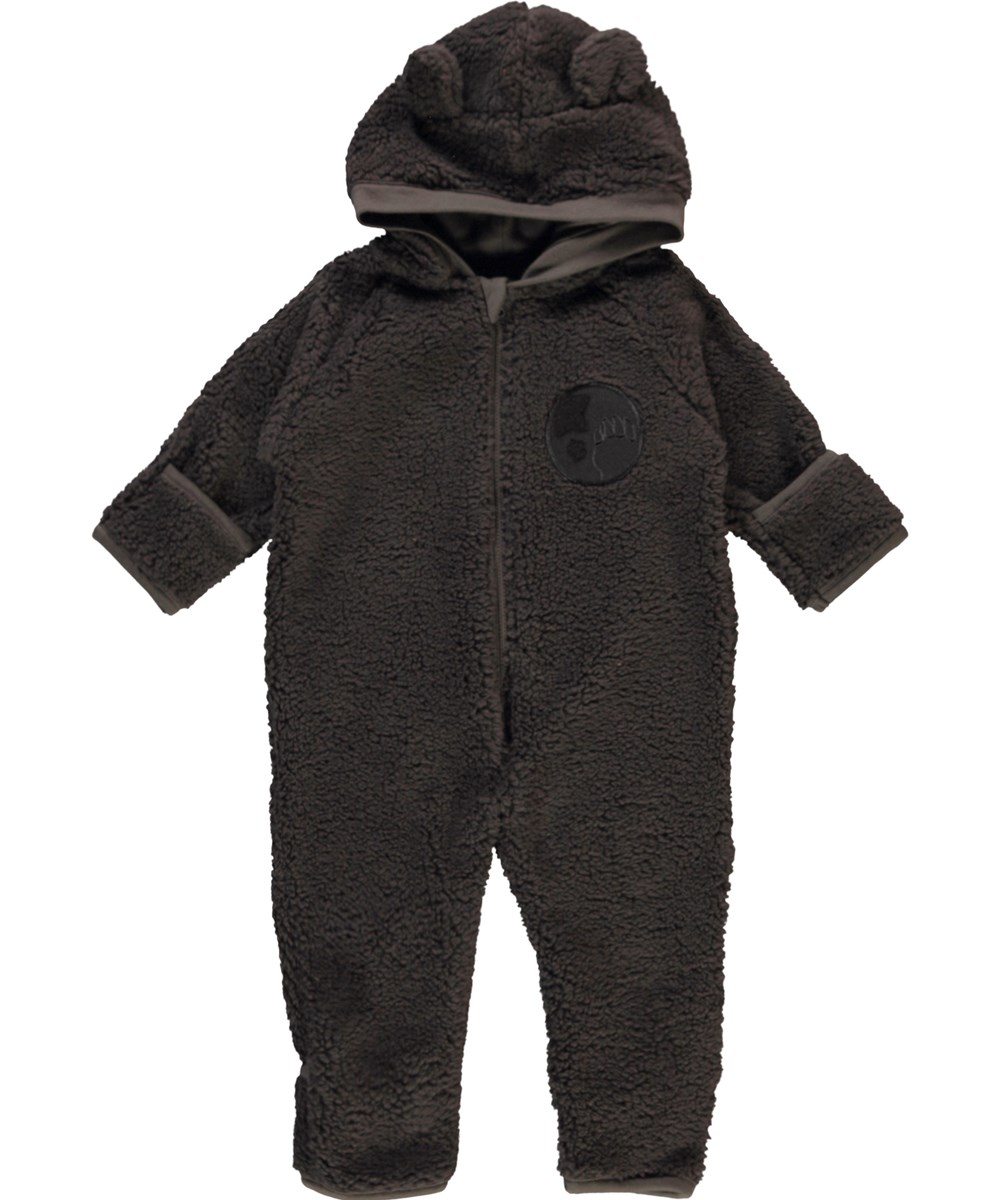 Umeko - Brown Darkness - Mörkbrun fleecdräkt med öron till baby