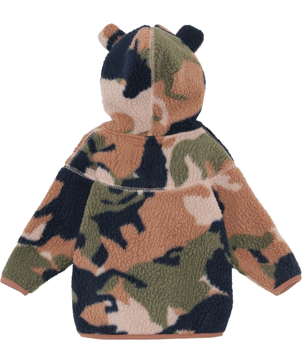 Ummi - Big Camo Horse - Återvunnen rosa fleecejacka till baby med camouflage.