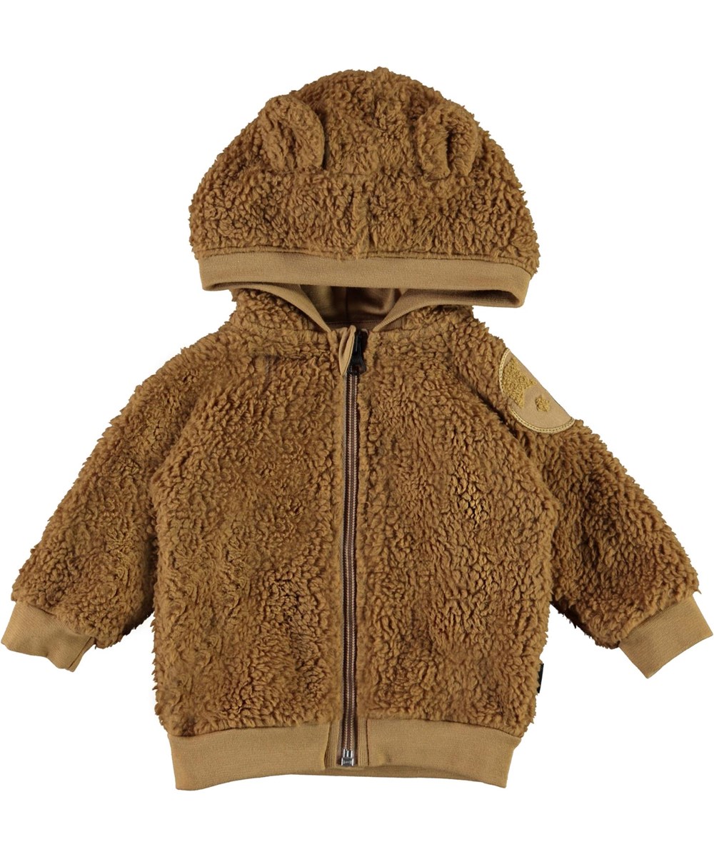 Ummi - Sandstone - Brun fleecejacka med öron till baby.