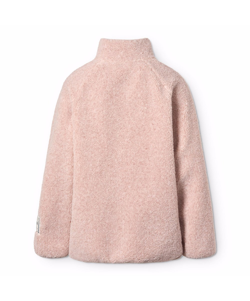 Unique - Mahogany Rose - Rosa mjuk fleecejacka för barn tillverkad av återvunnen polyester med matchande ribbade kanter och fodrad med mjuk bomull.