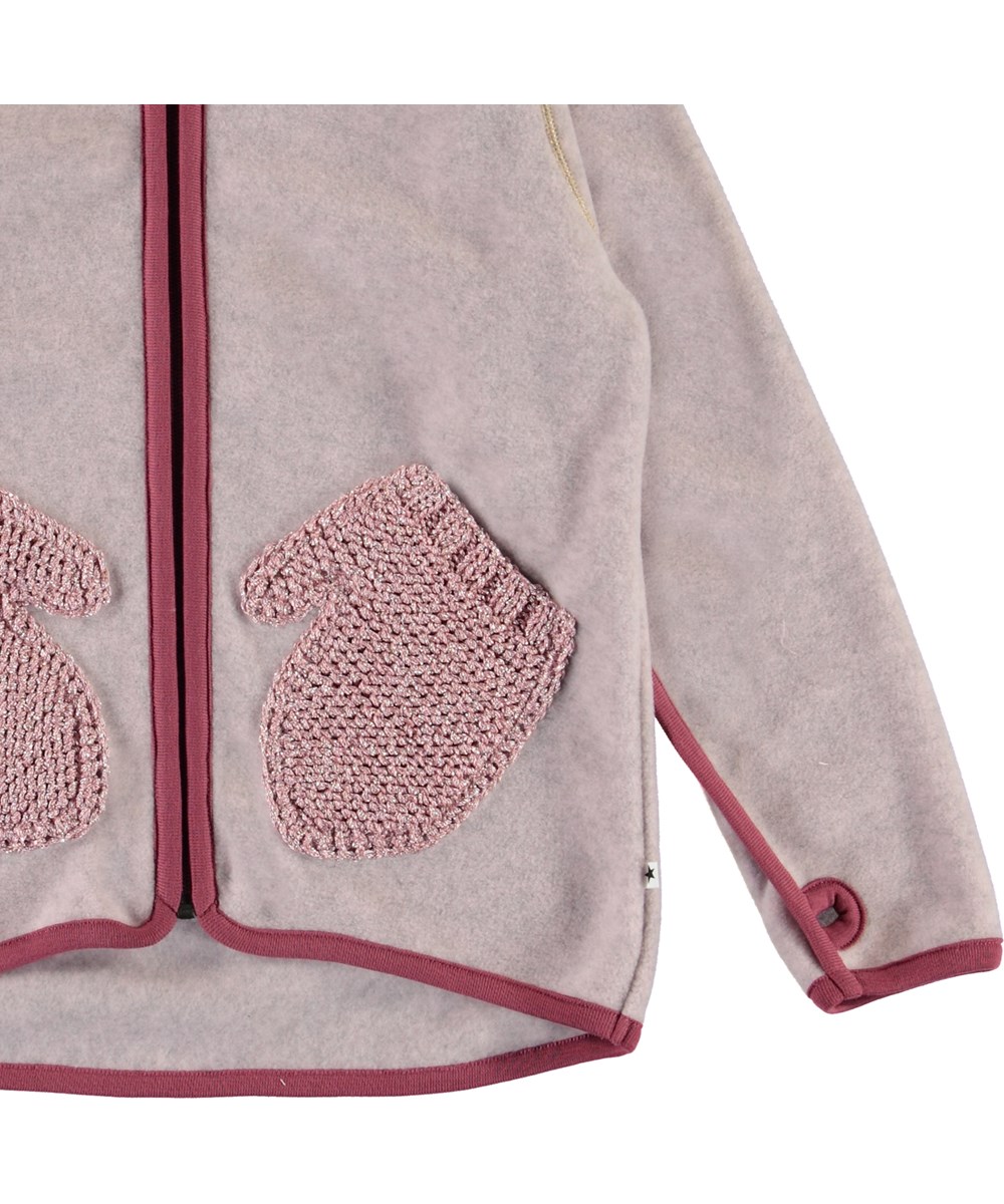 Ushi - Fair Pink - Rosa fleecejacka med stickade vantar