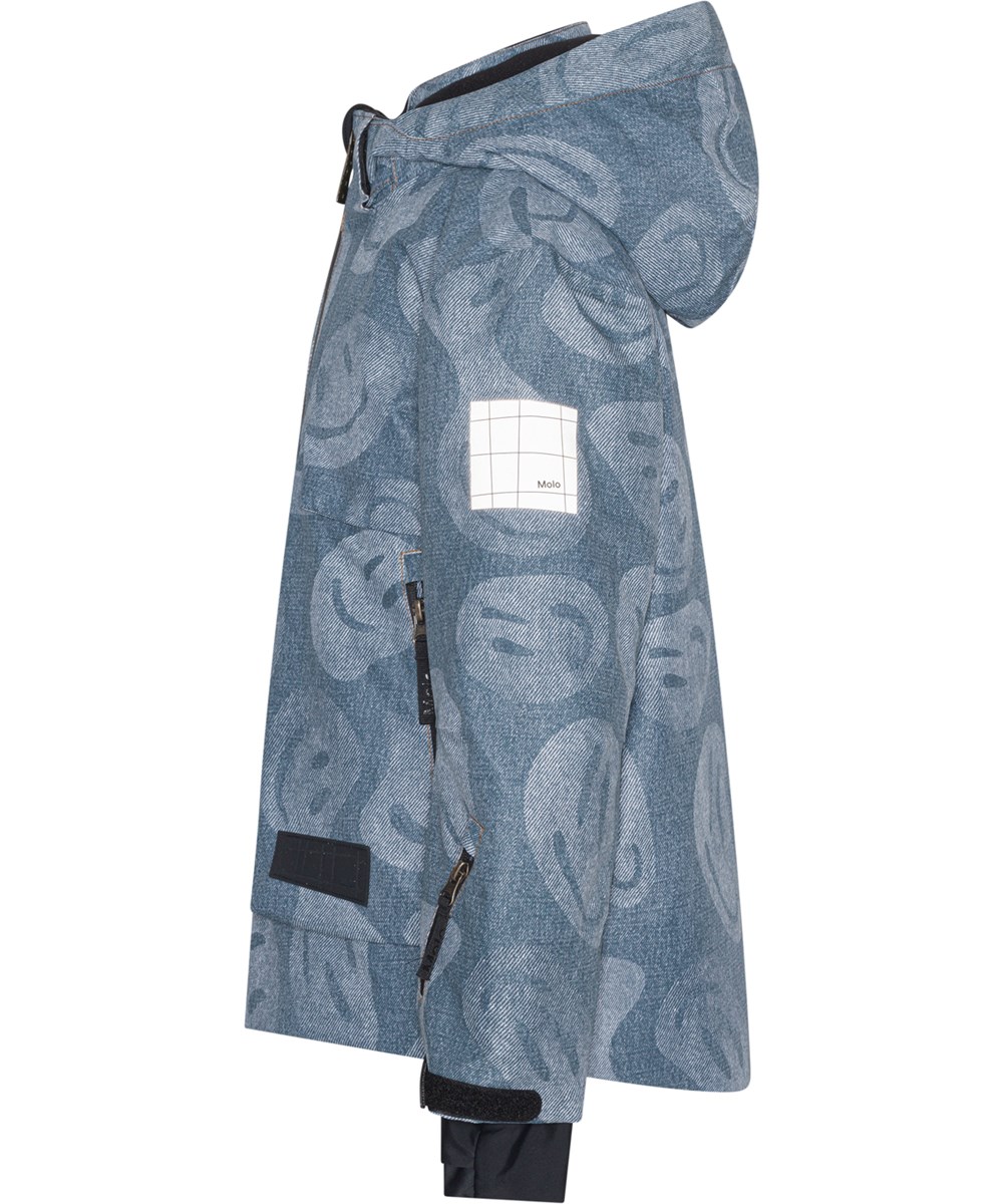 Alpine - Denim Swirley - Återvunnen skidjacka med blå smileys.