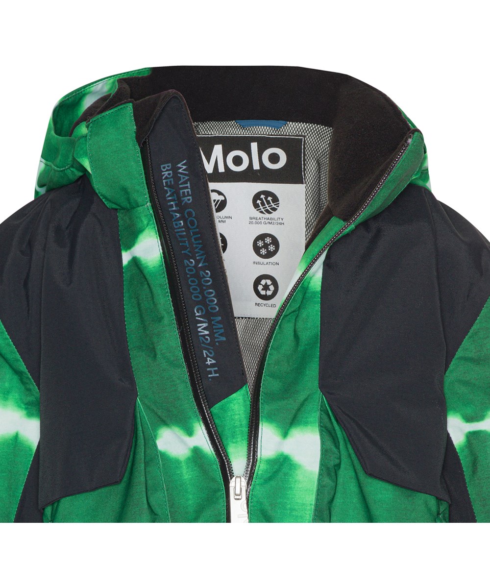 Alpine - Tie Dye Green - Återvunnen skidjacka med gröna tie-dye ränder.