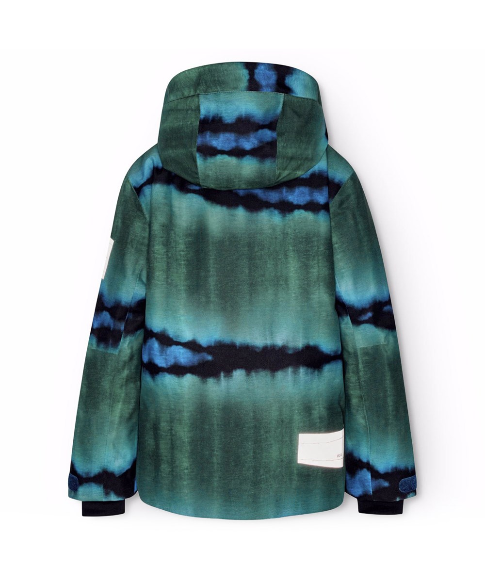 Alpine - Tie Dye Magic - Vind- och vattentät skidjacka för barn i återvunnen polyester i grön och blå tie-dye.