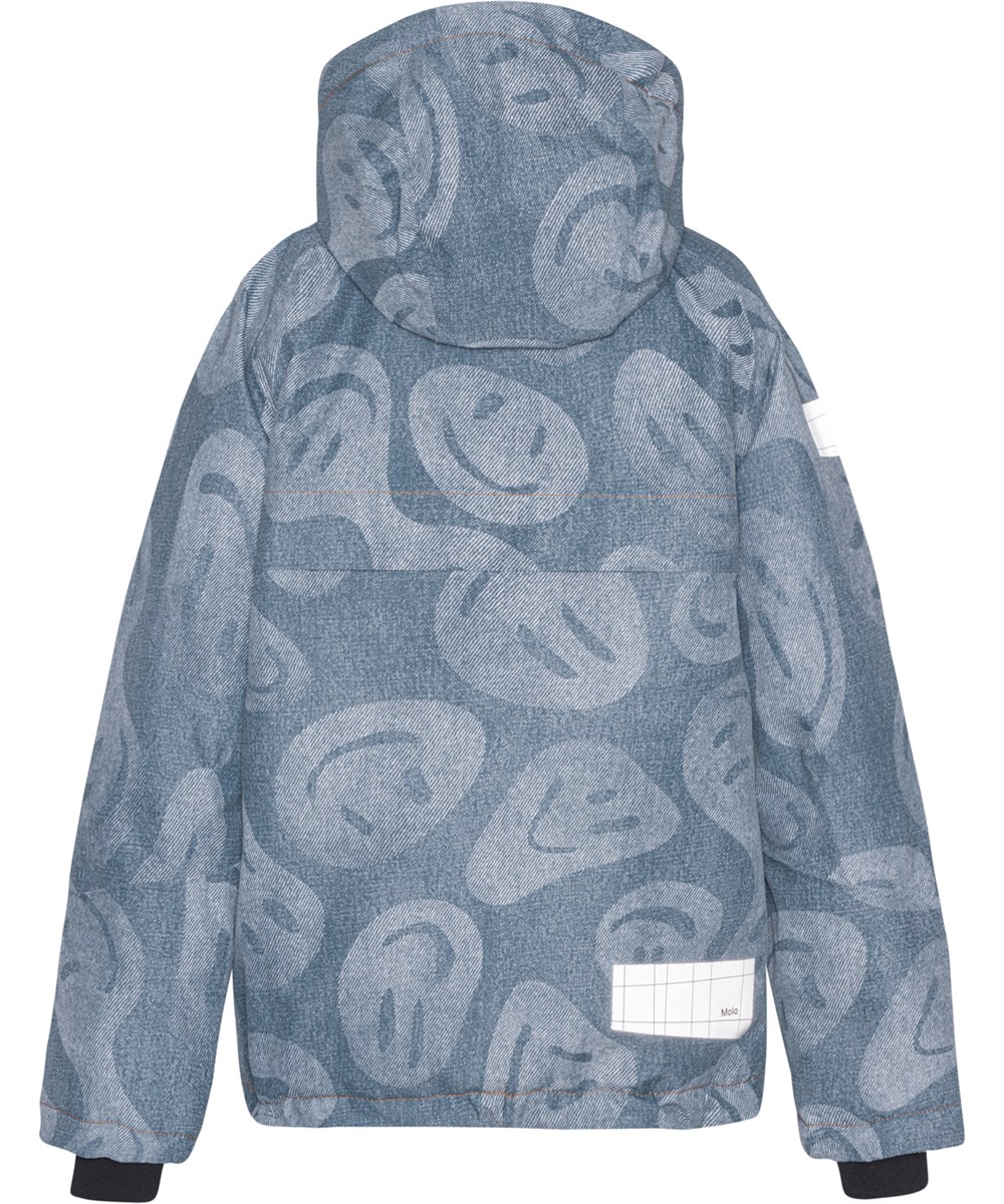 Castor - Denim Swirley - Återvunnen vinterjacka i blå med smileys.