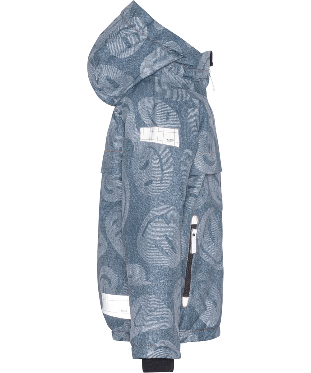 Castor - Denim Swirley - Återvunnen vinterjacka i blå med smileys.
