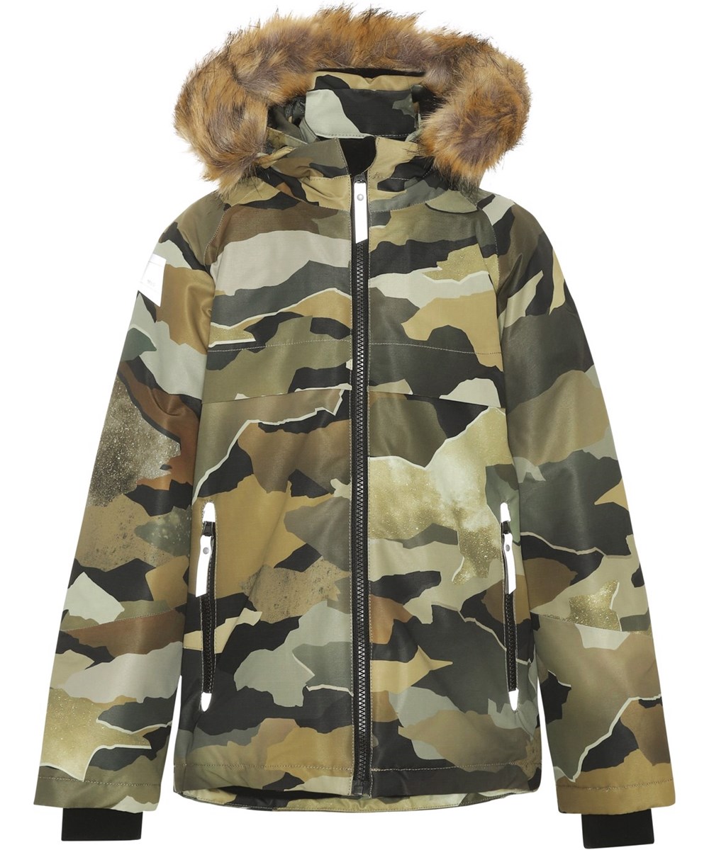 Castor Fur - Autumn Camo - Återvunnen vinterjacka med camouflagemönster.