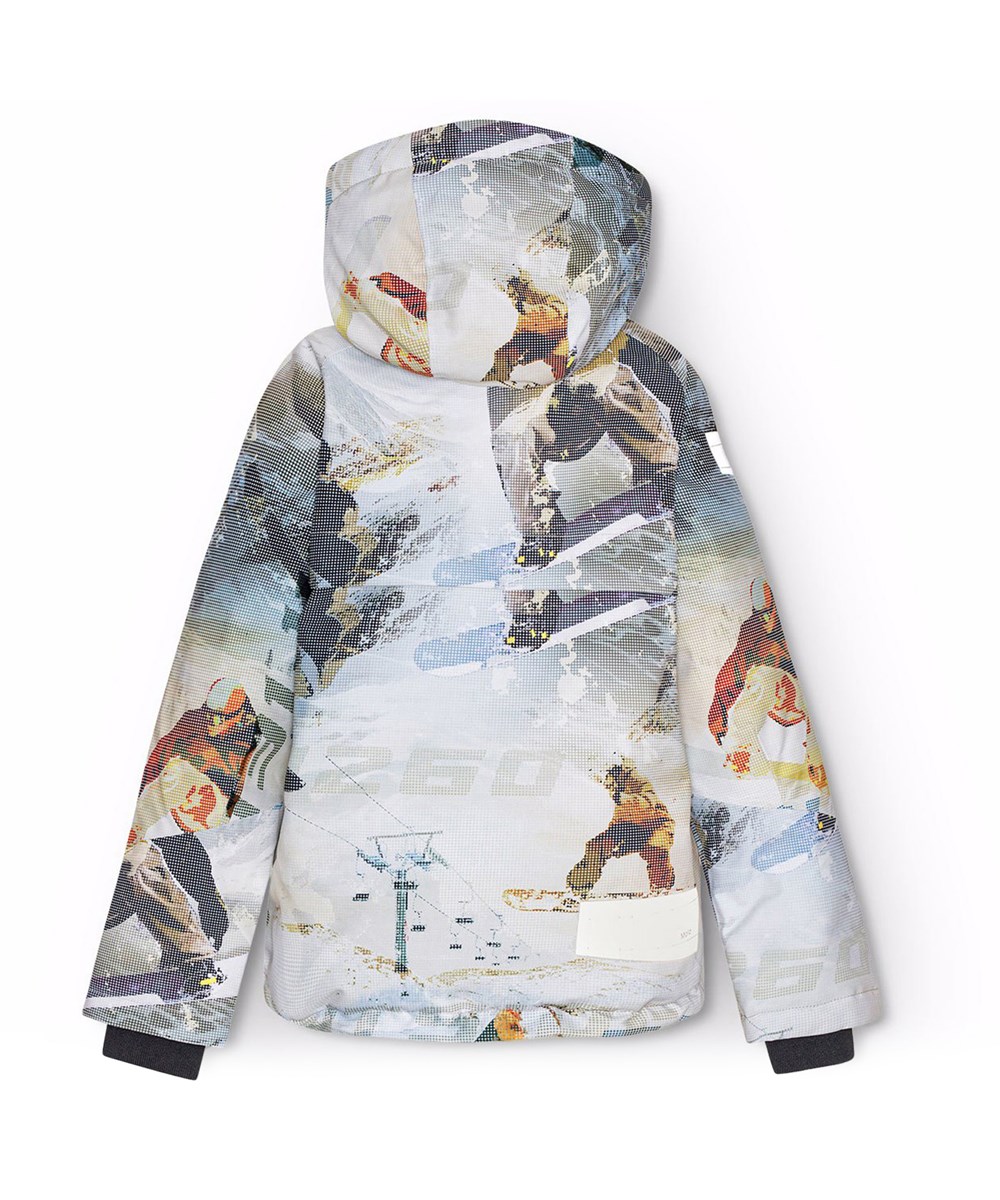Castor - Spin 1260 - Vind- och vattentät vinterjacka för barn i återvunnen polyester med ett pixeltryck av en cool snowboardåkare i Alperna.