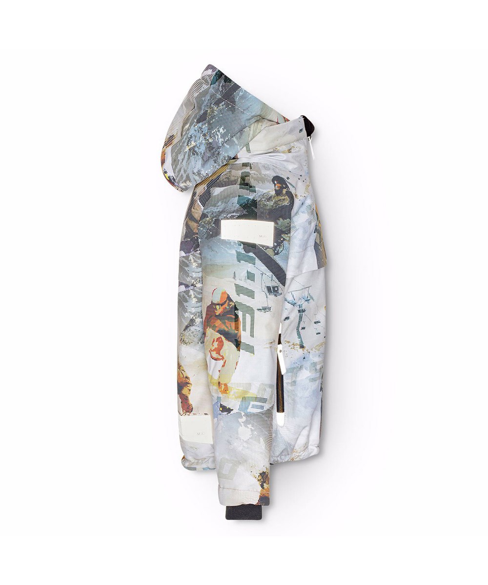 Castor - Spin 1260 - Vind- och vattentät vinterjacka för barn i återvunnen polyester med ett pixeltryck av en cool snowboardåkare i Alperna.