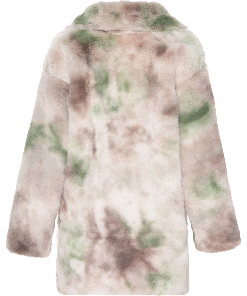 Haili - Tie Dye Faux Fur - Fuskpälskappa med rosa och gröna fläckar.