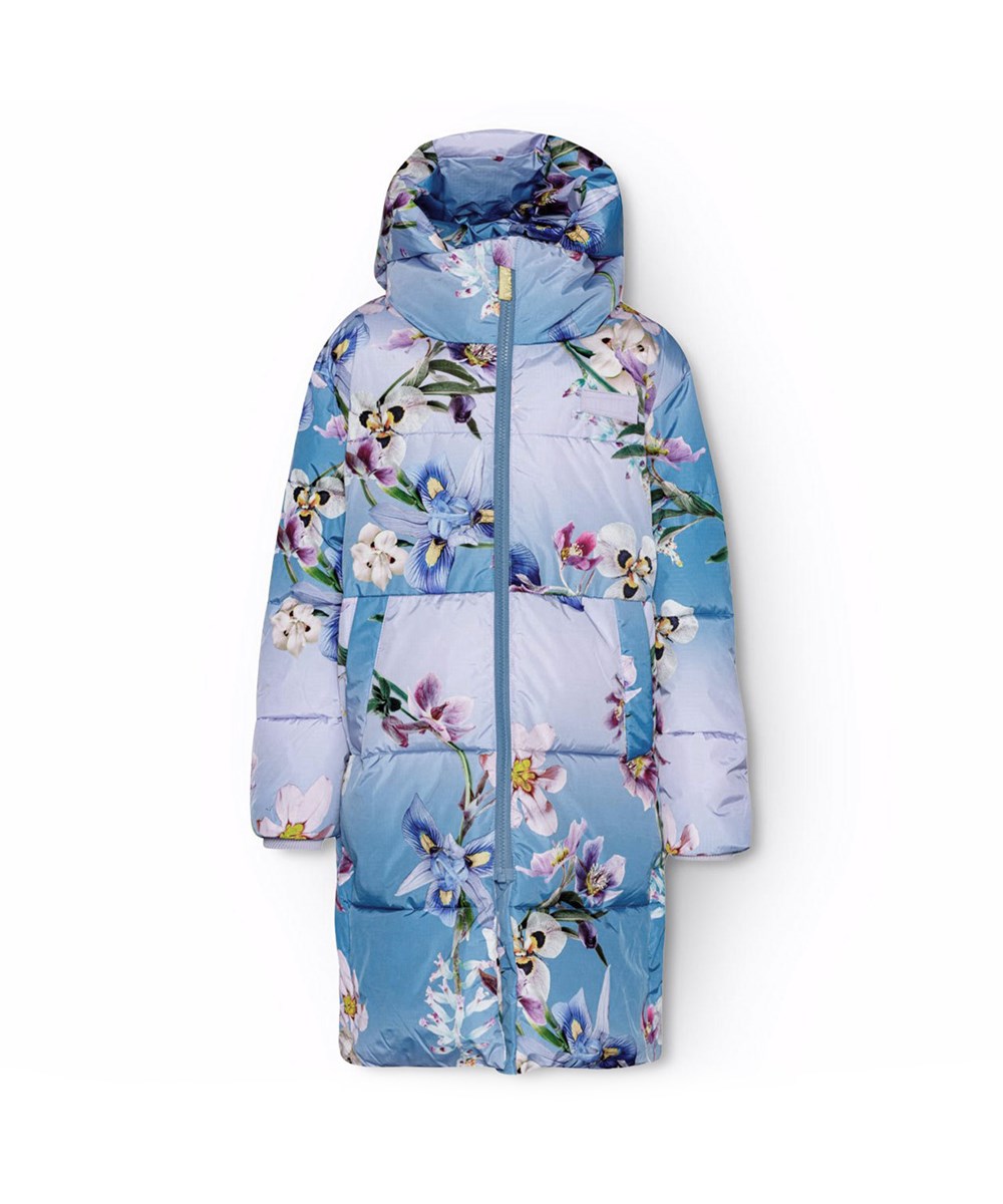 Harper - Gradient Flower - Varm dunjacka för barn i återvunnen polyester med blommigt mönster.
