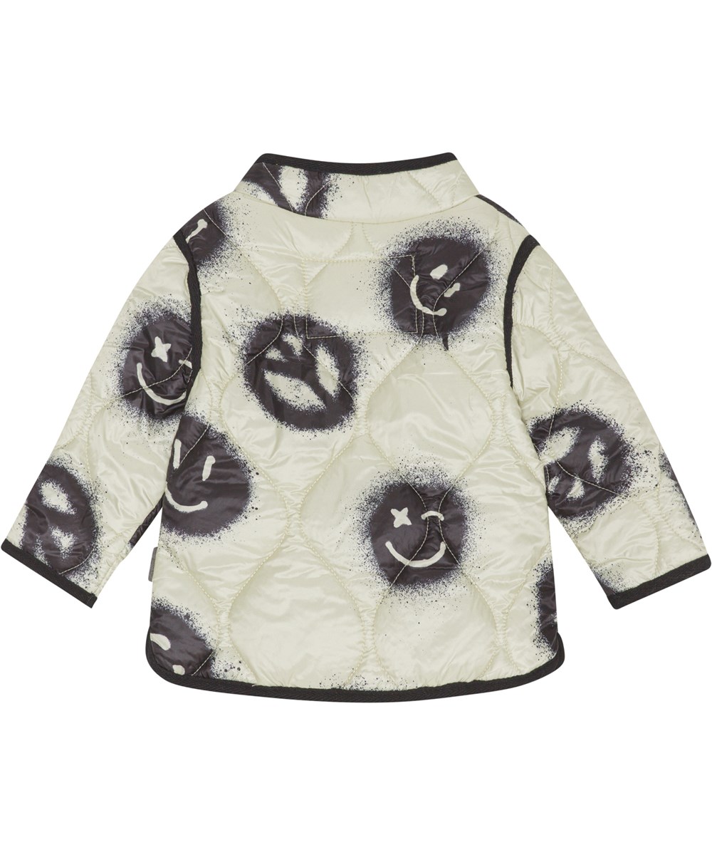 Harrie - Happy Rock - Återvunnen quiltad babyjacka i beige med peace.