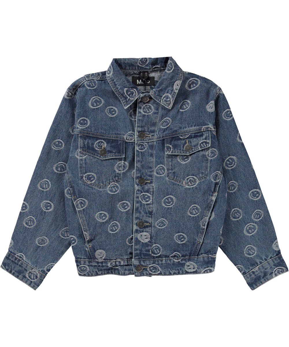 Hedly - Blue Happiness - Blå jeansjacka med olika emojis.