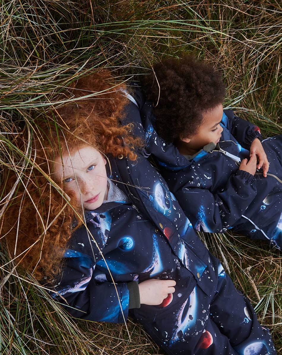 Heiko - Into Space - Återvunnen blå unisex vintejacka med planeter.