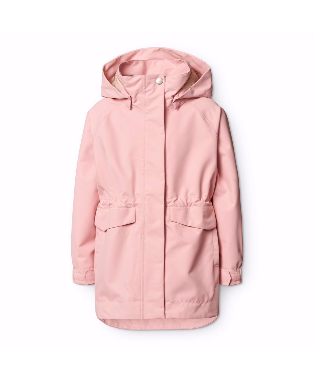 Hennah - Rosequartz - Rosa vind- och vattentät jacka för barn i återvunnen polyester med avtagbar huva.