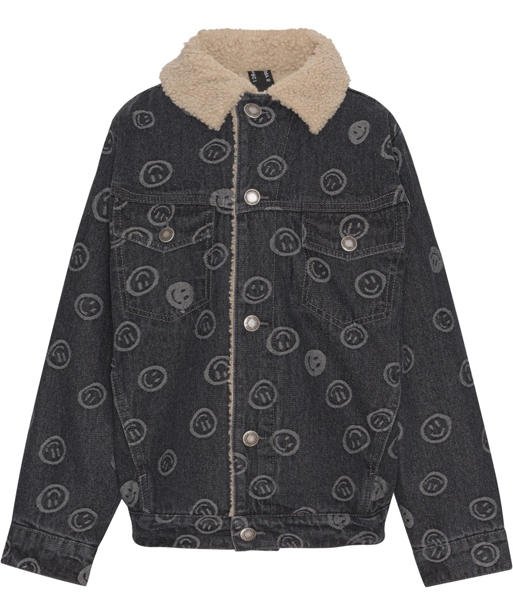 Hiro - Happiness Black - Svart jeansjacka med smileys.