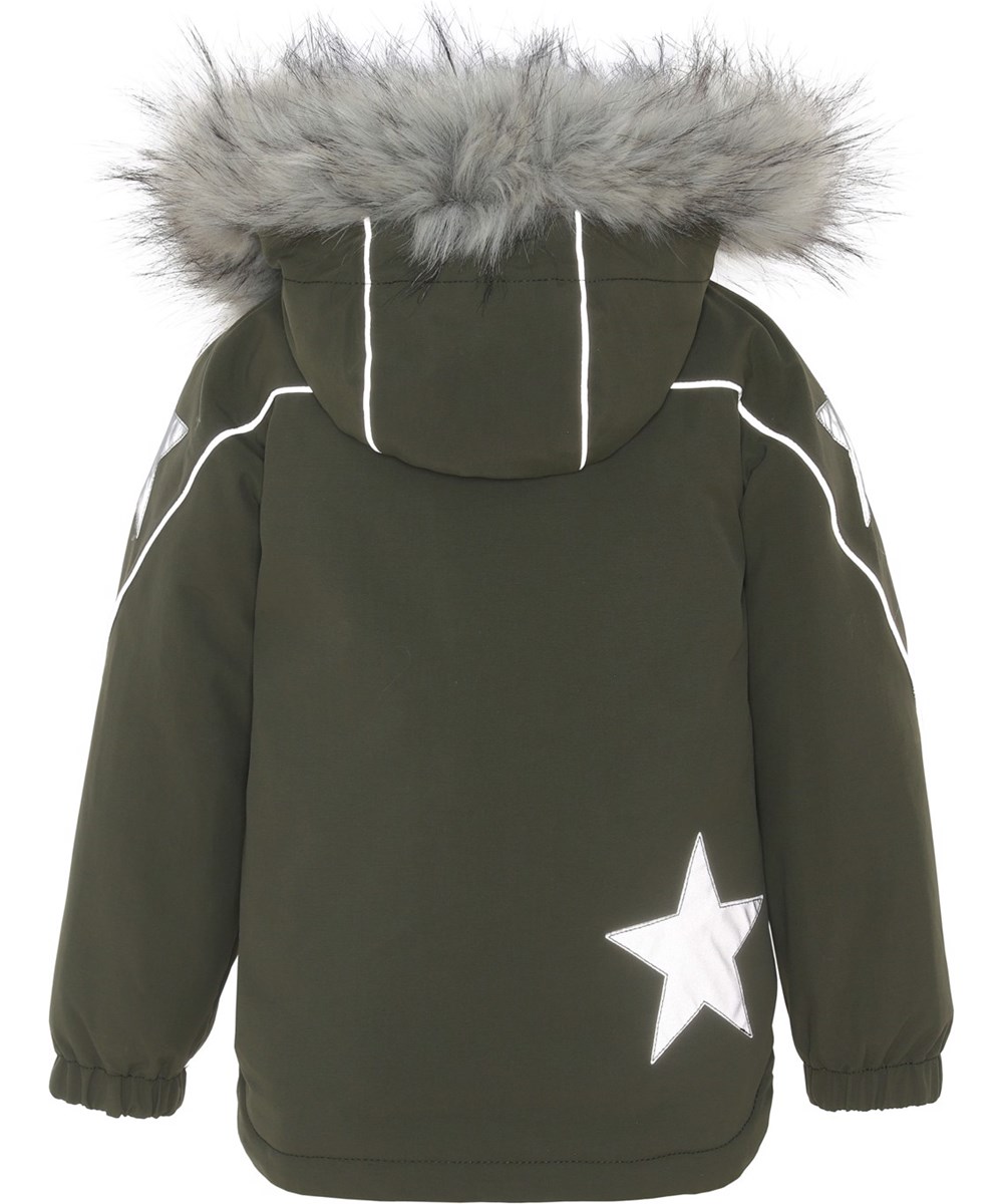 Hopla Fur - Forest - Återvunnen grön vinterjacka med pälskrage.