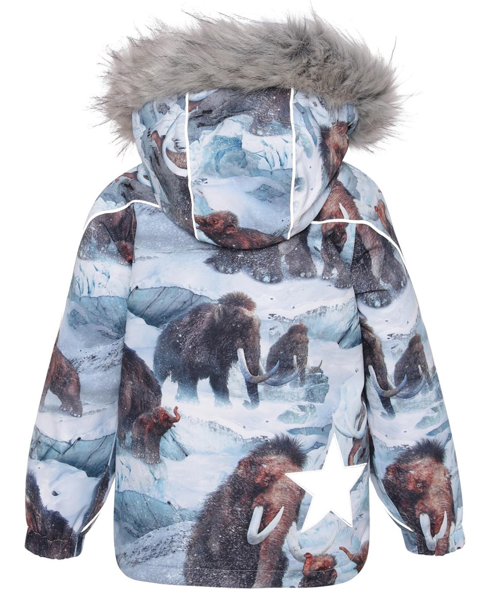 Hopla Fur - Mammoth - Återvunnen vinterjacka med päls och mammuttmönster.